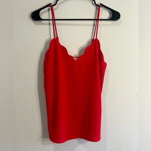 Red Scalloped Neck Line Strap Top
